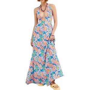For Love & Lemons Blue Floral Print Yasmin Maxi Dress Womens S